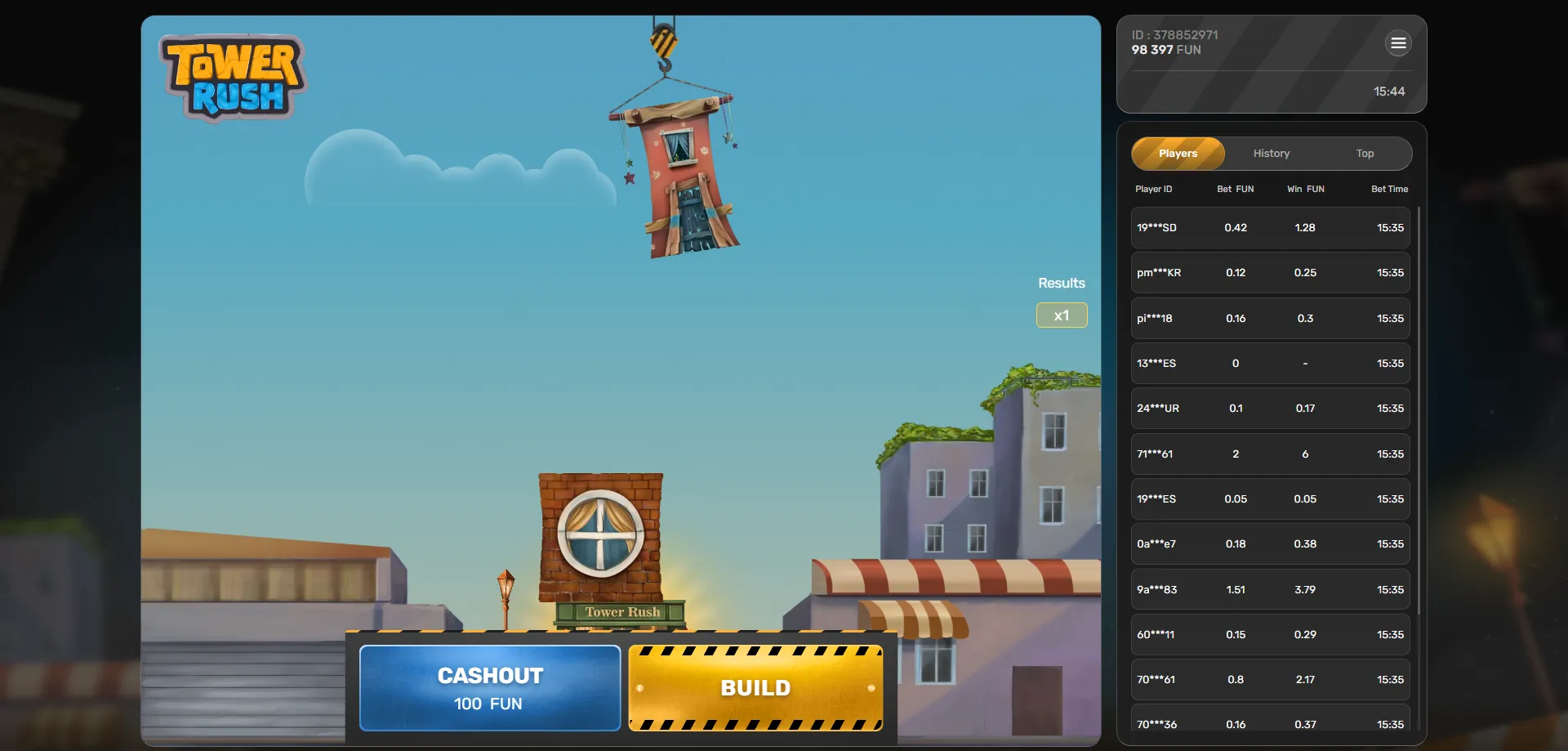 لعبة tower rush الأصلية — بناء برج بطوابق متصاعدة على الكازينو